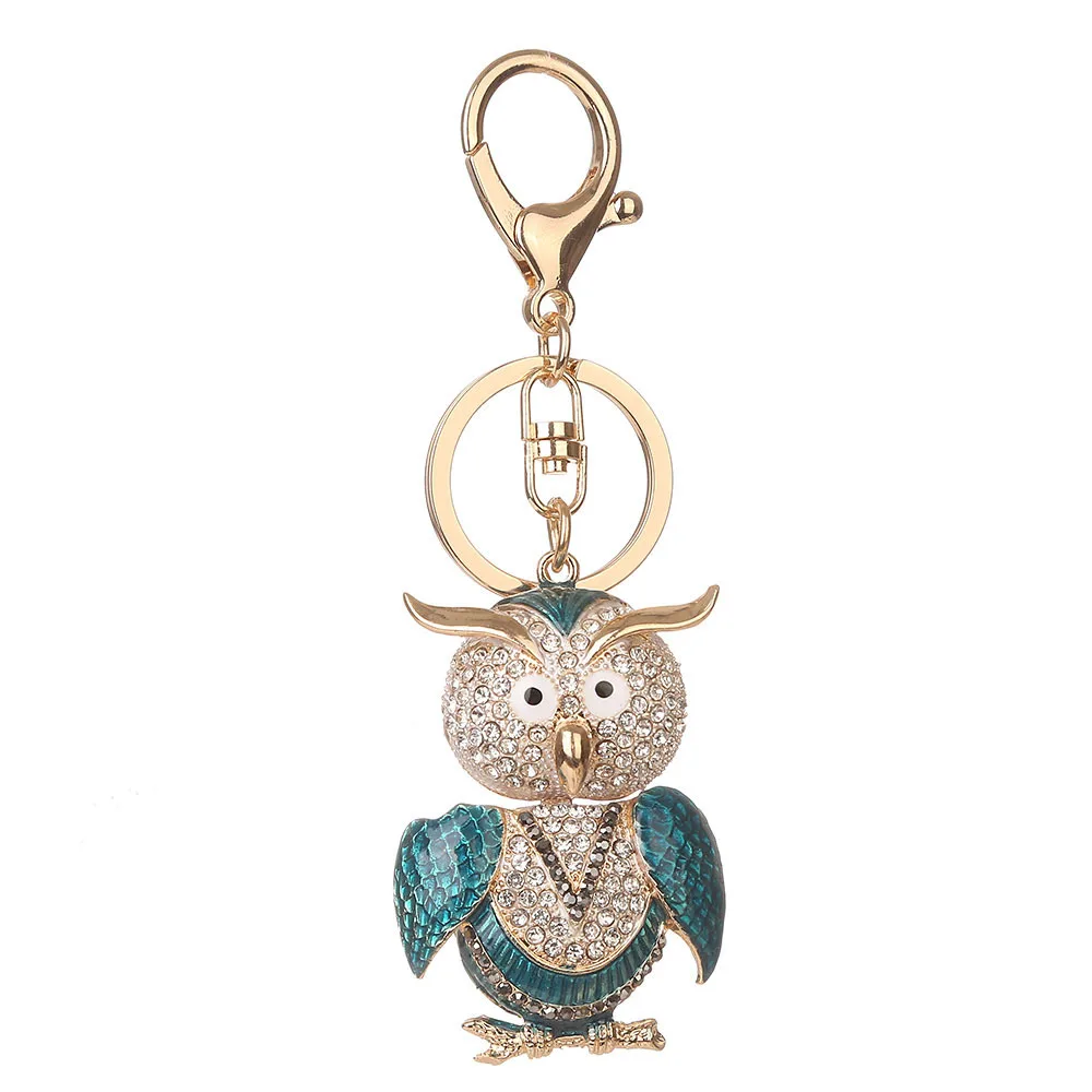 wholesale Blue rhinestone bead Evil funny Eye Owl bird Key Ring Charm keychain jewelry