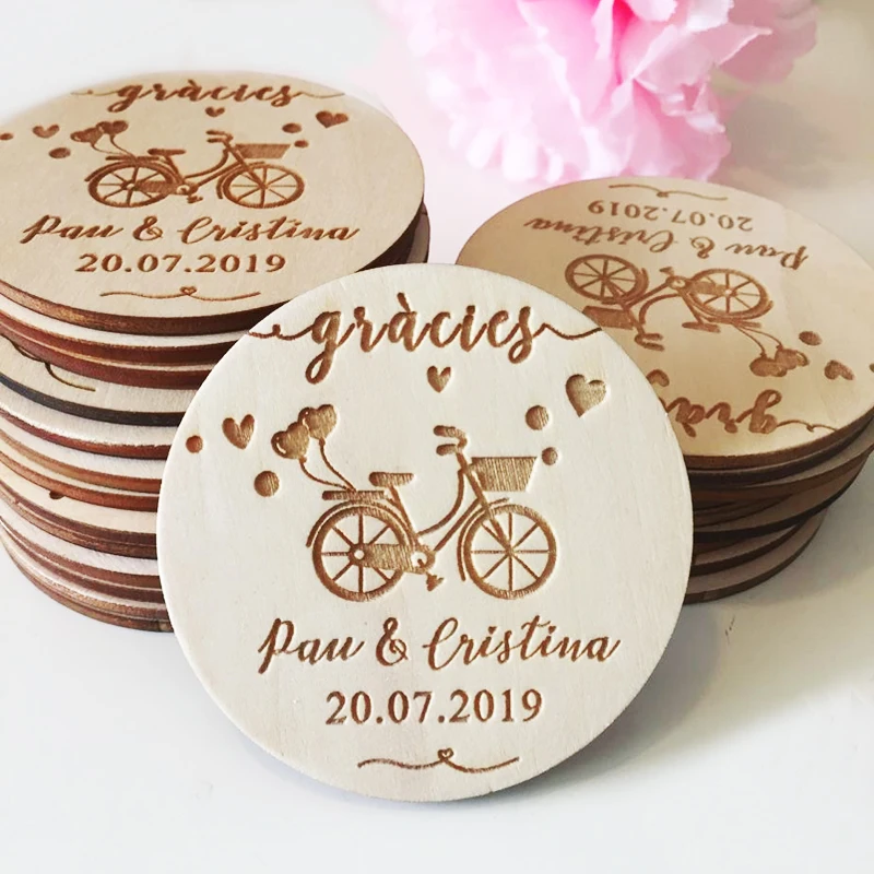 Romantic Wooden Wedding Magnet Party Favors Personalized Save the Date Wooden Guest Gifts Magnet Wedding Party Supplies