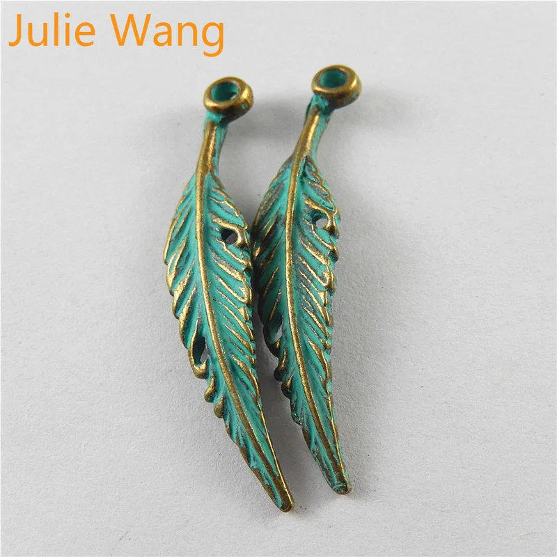 Julie Wang 20PCS Zinc Alloy Vintage Antique Bronze Feather Shape Charms Jewelry Making Pendants Necklace Finding Accessories