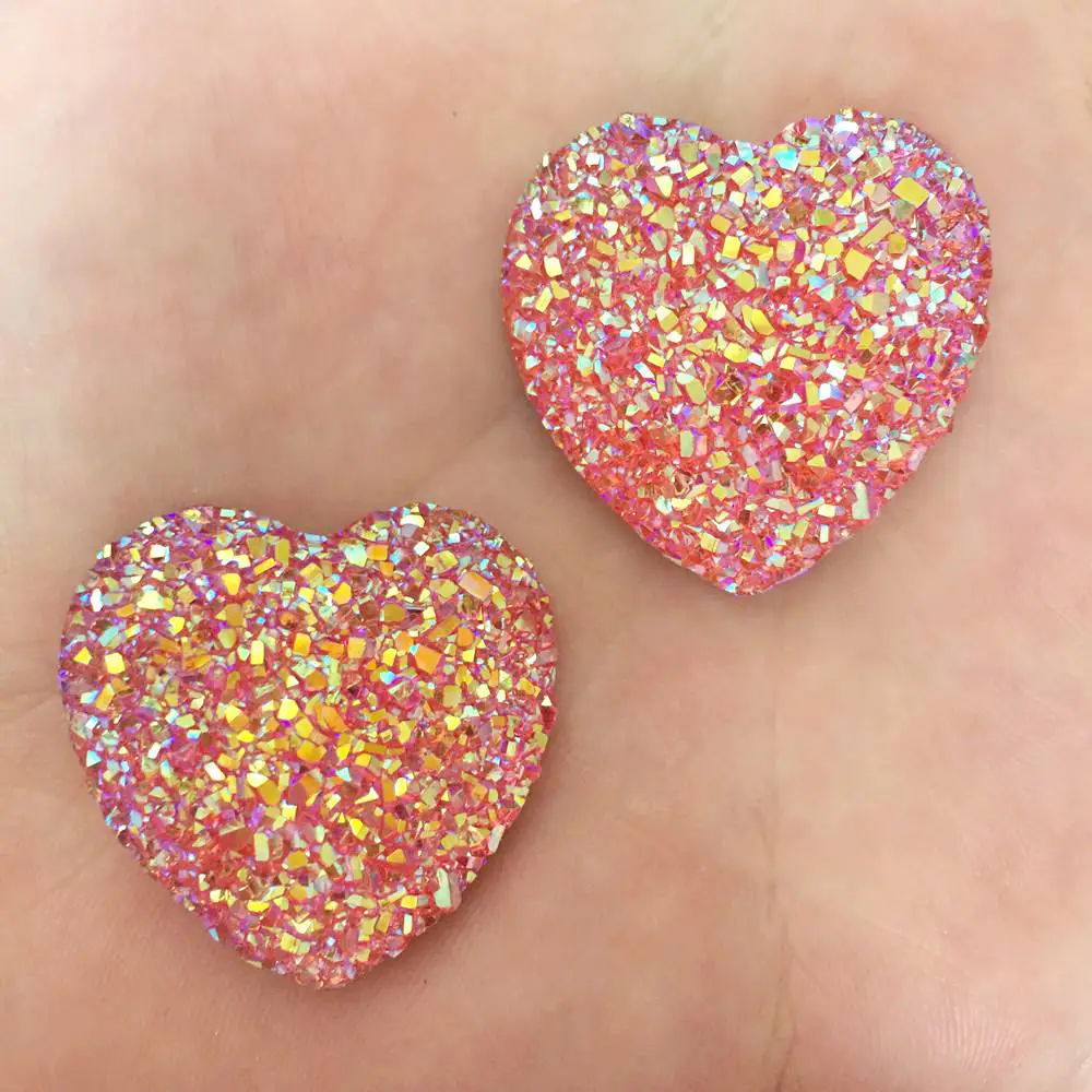 8pcs Bling AB Resin 30mm Ore Heart Flat Back Rhinestone Appliques DIY Wedding Scrapbook Accessories Craft W52