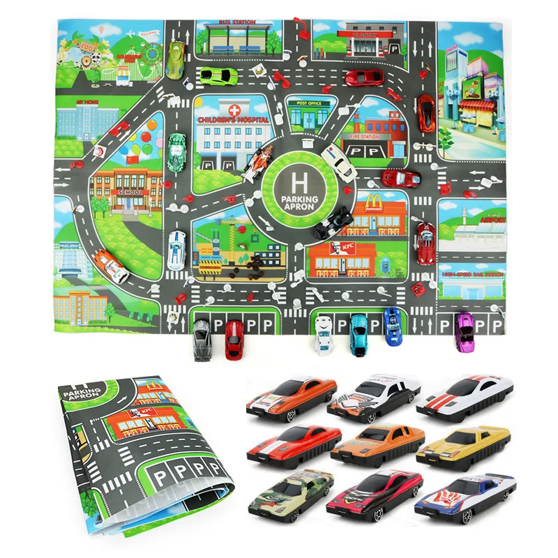 

83X57CM Children's Toys City Parking Map Cars Toy Model Car Climbing Mats English Version New For Kids Play Game Map Racing Mat