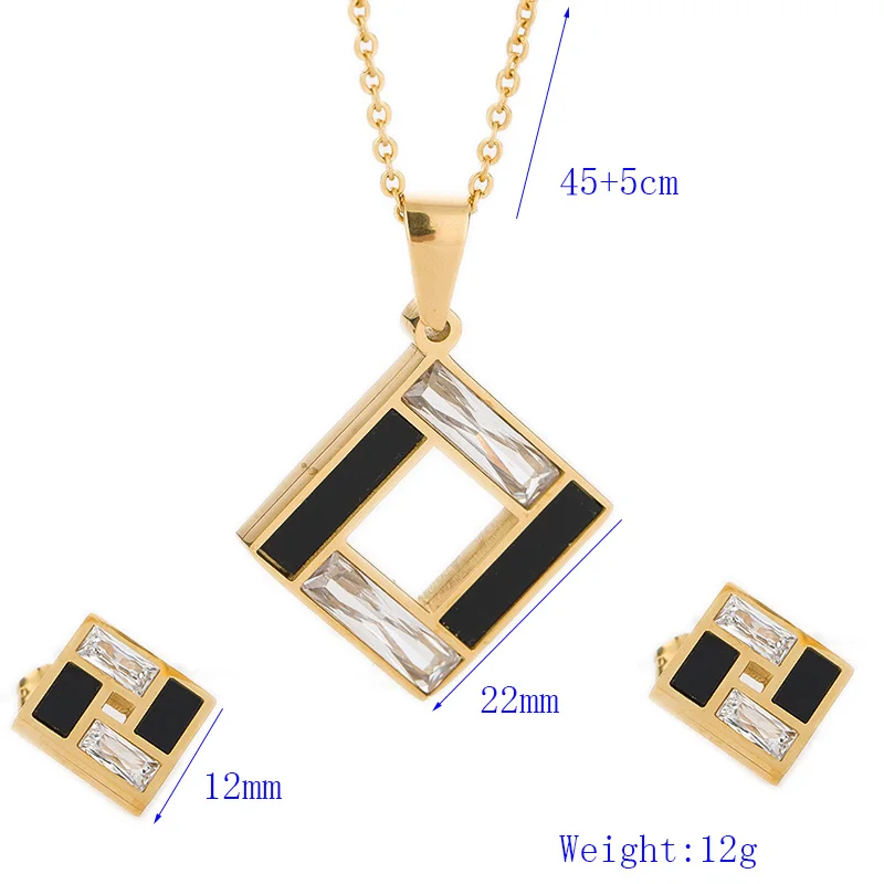 Gold-Color Jewelry Set 316L Stainless Steel Black and Clear Crystal Cross Earring Necklace Wedding Jewelry Women Set