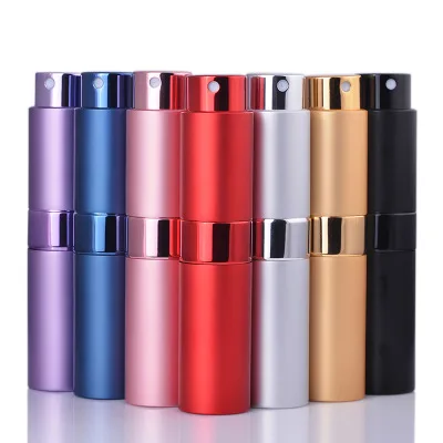 free shipping 50pcs 8ml 15ml round rotary spray bottle aluminum perfume portable glass refillable bottles