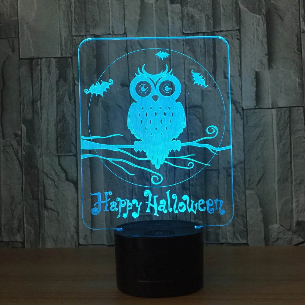 Owl Halloween ornament Acrylic pattern night light 7 color adjustable Wireless speaker Action figure Happy Halloween A20