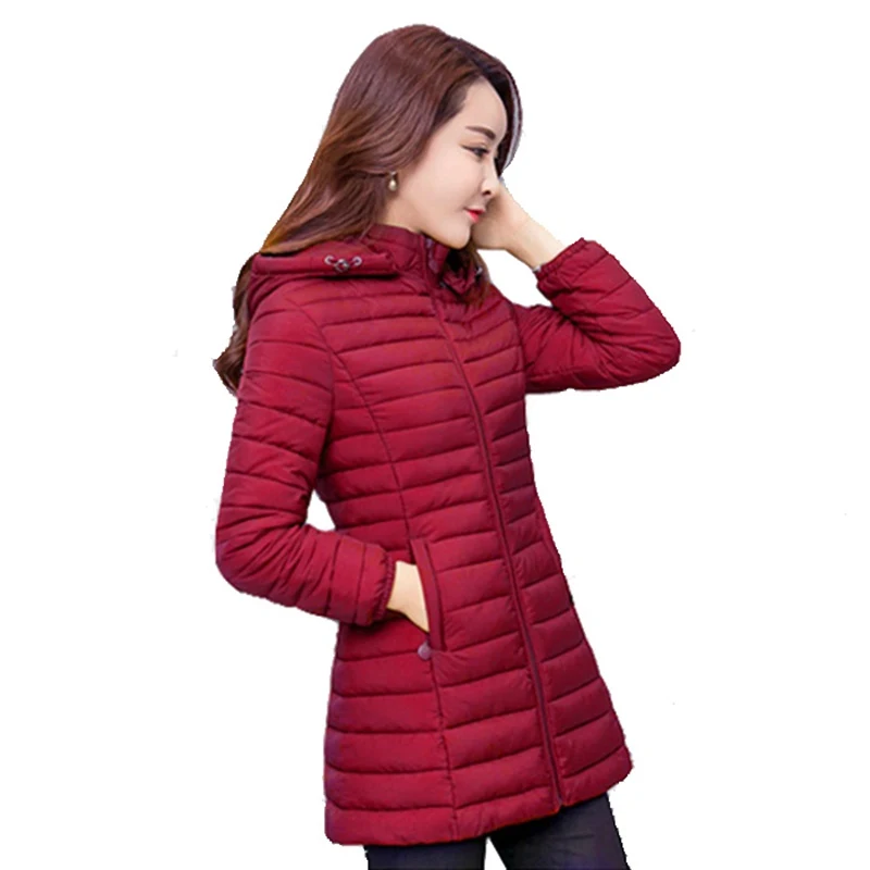 6XL Women Autumn Winter coat Parkas 2025 New Solid Hooded Down Cotton Jacket Medium Long Clothing Outerwear Slim Chic Top Female