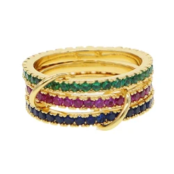 2025 New Fashion Gold Color Rainbow AAA Cz Stacking Engagement Band Finger Ring Fors Women New Design Delicate Eternity Rings