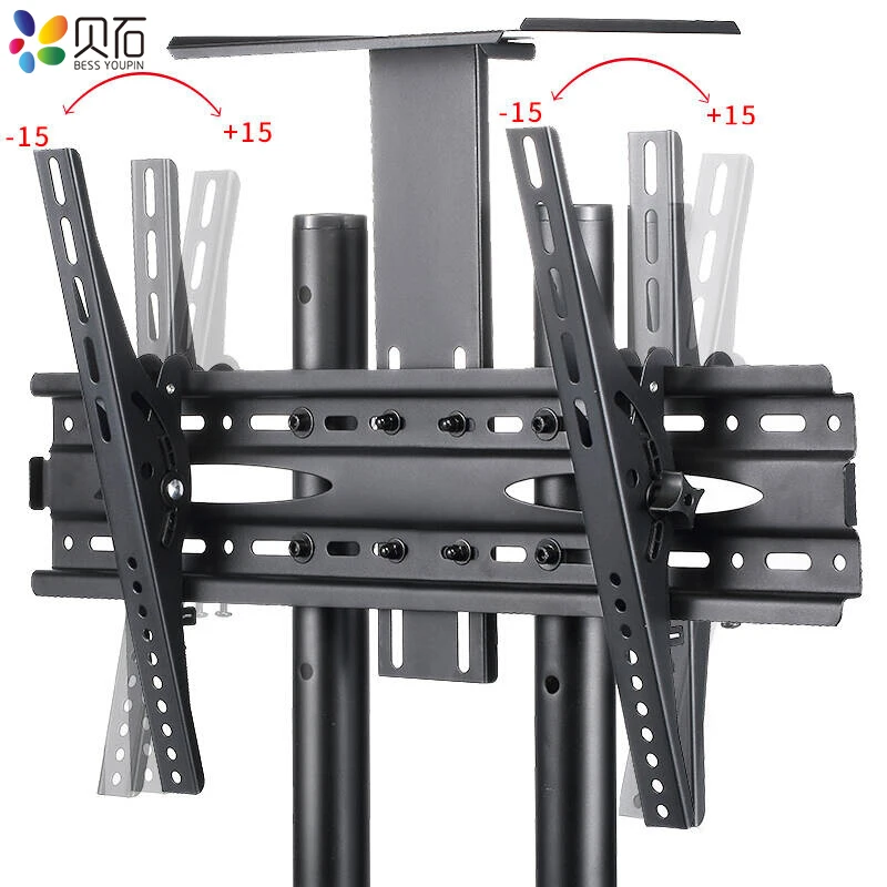 Mobile TV Floor Stand com bandeja da câmera e bandeja AV, Mount Home Display, carrinho de elevação gratuito, suporte de TV 32-65 ", novo