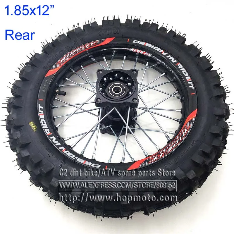 80/100-12 Tyres 1.85 x 12inch Rear Rims Wheel Steel Hub Black Wheels 32 spoke 12mm 15mm axle hole for dirt pit bike Kayo Apollo