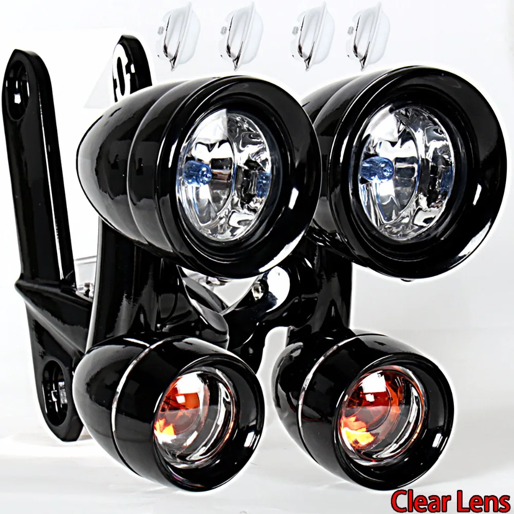

Gloss Black Fairing Mounted Driving Lights Turn Signals For Harley 1996-2013 Elctra Street Glide&1996-2023 Road King