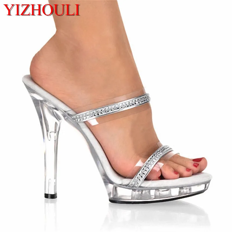 Zapatos de baile de fiesta para mujer, calzado de cristal superficial, zapatillas de tacón alto sexy de 13 cm