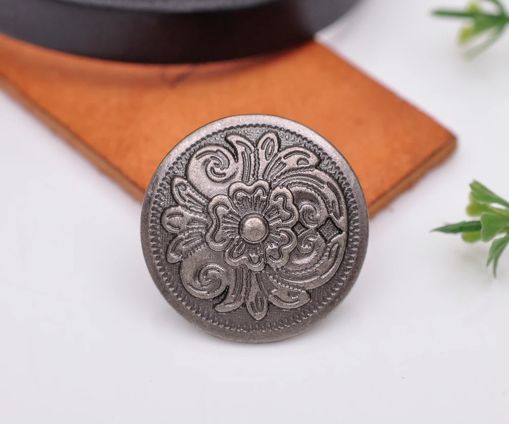 10PC 26X26MM Antique Silver Western Flower Engraved Leathercraft Celtic Conchos Button Set Screw Back For Wallet Belt Decor