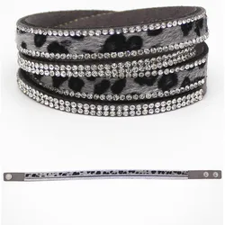 Hot 2024 Fashion Rhinestone Leather Wrap Bracelet Crystal Multilayer Leopard Grain Bracelets bangles for Women