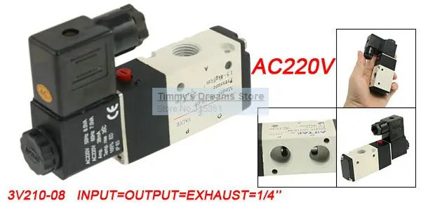 Free Shipping AC 220V 2 Position Solenoid Pneumatic Air Control Valve 3V210-08 G1/4''