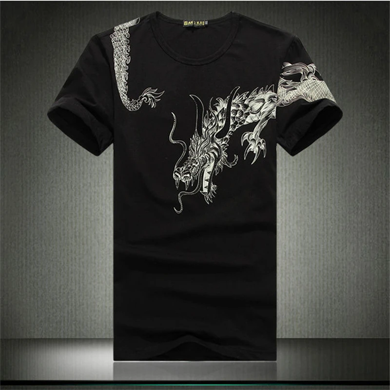 Rhinestone Dragon Totem Cotton T Shirt Men Short Sleeve Slim Fit Summer High Quality Comfortable Fashion Casual Camisetas Hombre