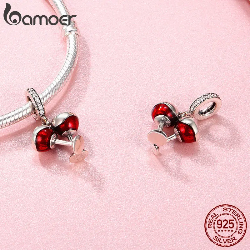 BAMOER Valentine Day Gift 925 Sterling Silver Cheers for Love Couple Beer Pendant Charm Fit Charm Bracelet DIY Jewelry SCC478