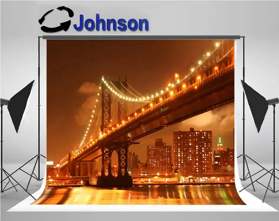 

Manhattan City Bridge Skyline Night Light backgrounds High quality Computer print scenic photo backdrop