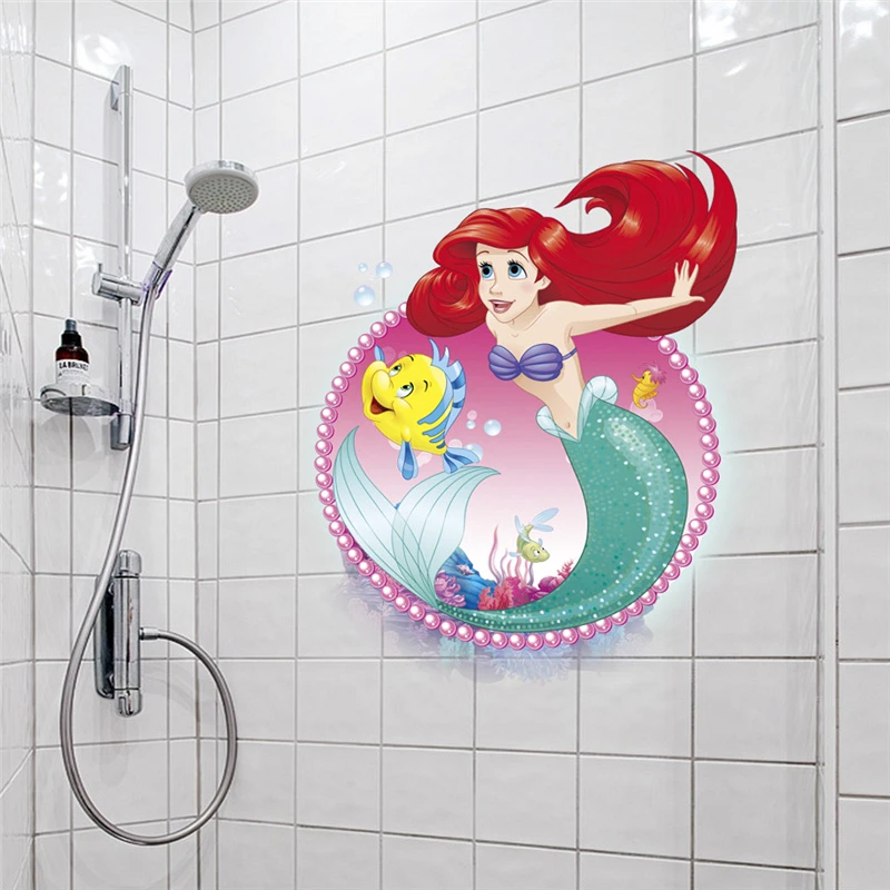 

Cartoon Mermaid Ariel Princess Wall Stickers For Girls Room Bathroom Home Decoration Waterproof Pvc Poster Kids Wall Art Decals