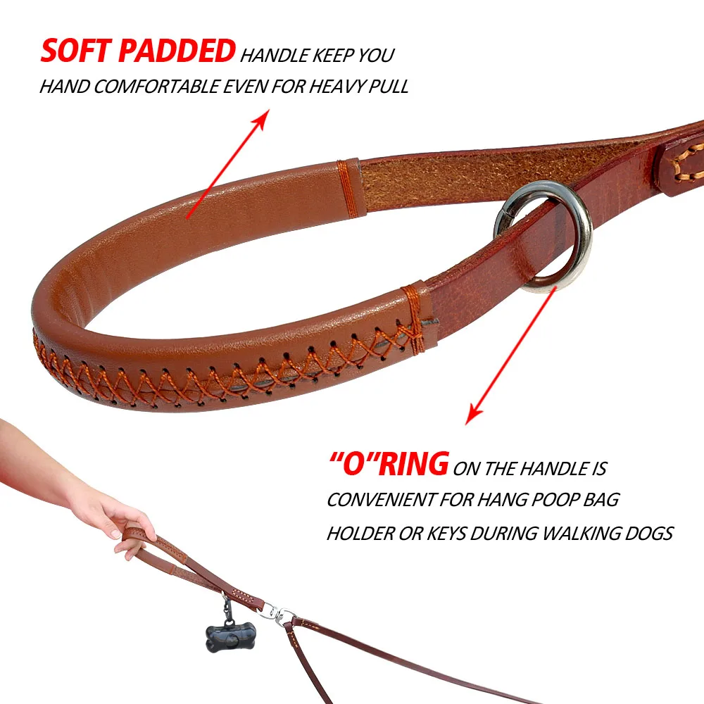 2 Ways Dog Leash Double Two Pet Leather Leads NoTangle Coupler With Handle for Walking and Training 2 Small Medium Dogs