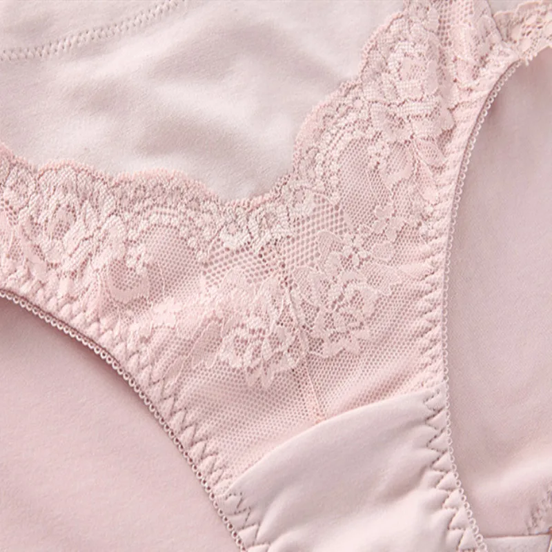 High Waist Ladies Briefs  Women Cotton Panties  Modal Cotton Fabric Lace Side Solid Color Underwear