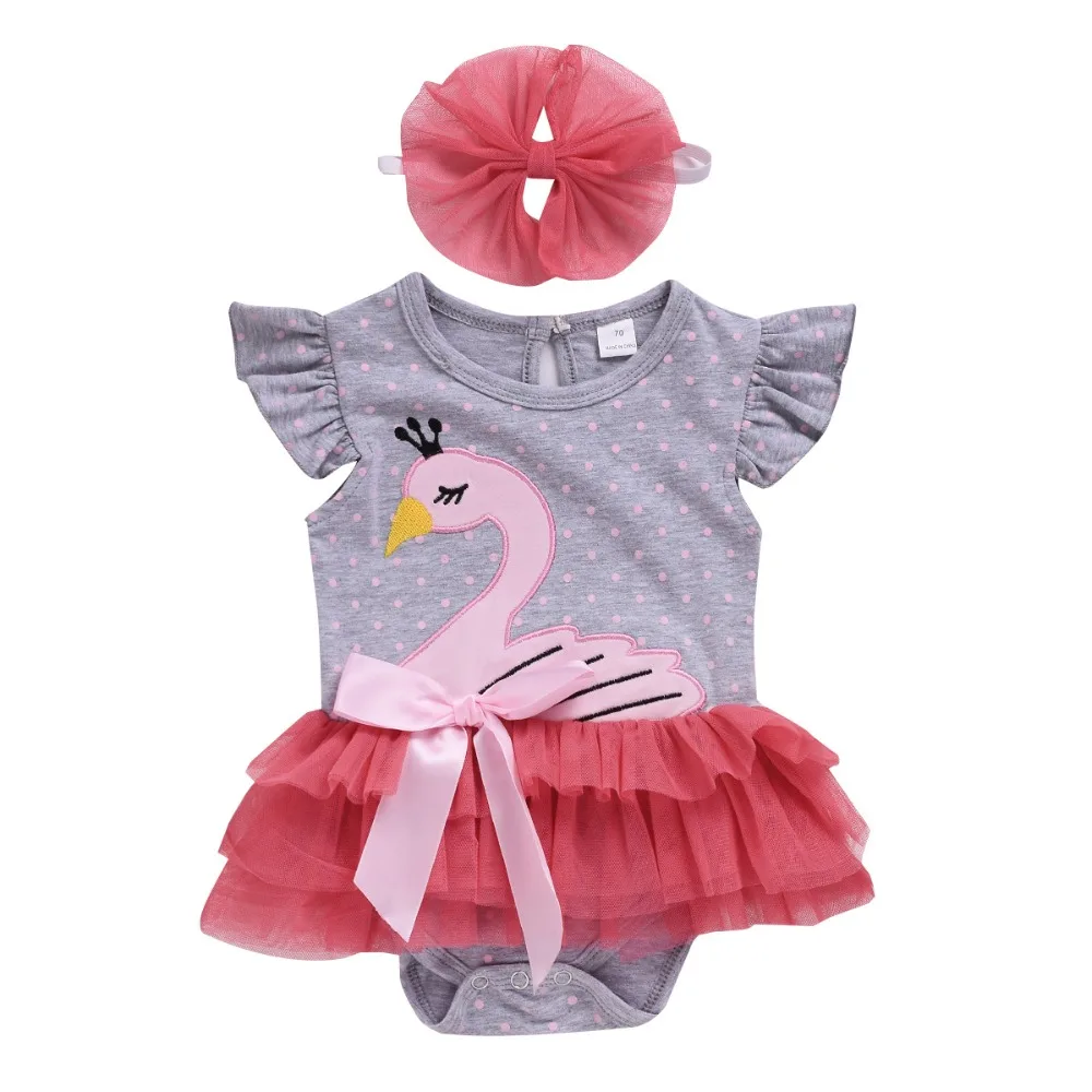 

Summer Newborn Infant Baby Girls Kids Swan Sunset Clothes Short Sleeve Romper Jumpsuit+ Headband 2Pcs Outfits Baby Clothing