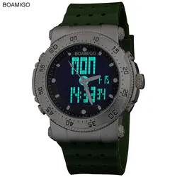 New BOAMIGO brand 3 Time zone men sports army navy military watches men Quartz Analog Digital LED rubber band wristwatches