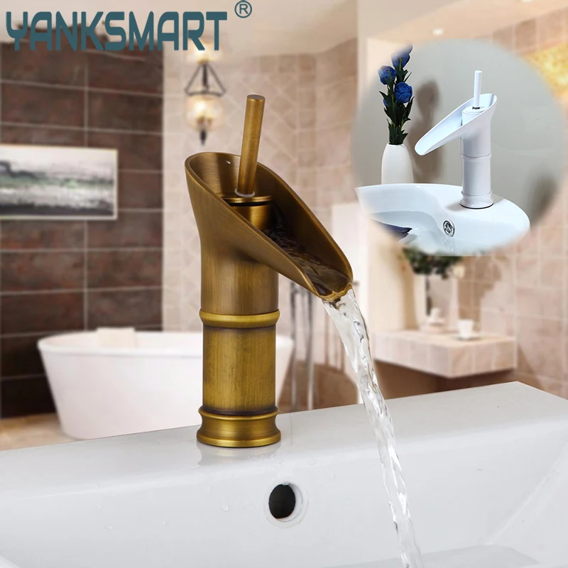 

Bathroom Faucet Antique Retro Brass And White Basin Faucet Bathroom Water Single Handle Hole Bathroom Mixer Brass