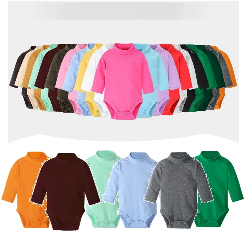 Colorful Baby Clothes 100% Cotton Pure Solid Unisex Newborn Bodysuits High Collar Warmer Premature Clothing Boys Shirts Girl Top