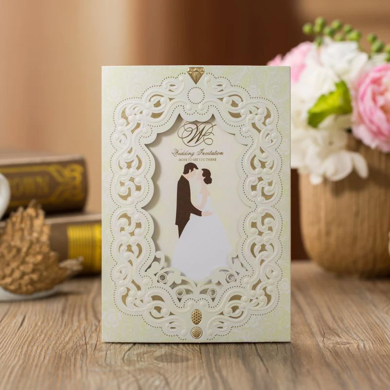 Beige Happy Couples Wedding Invitation Card Party Bride and Groom Design Customized Invitation Cards