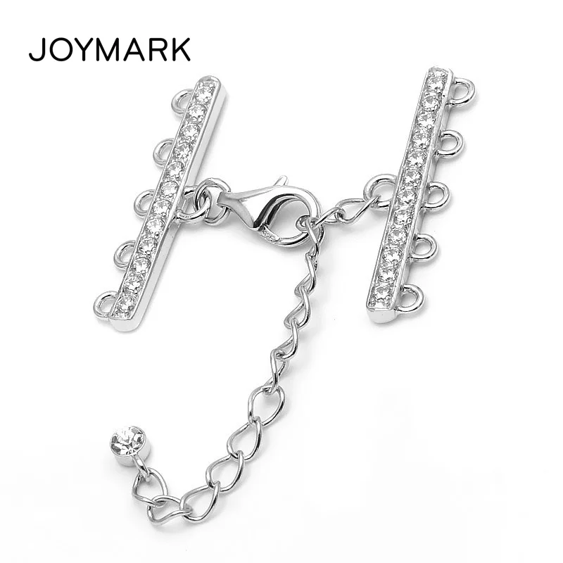 5 Strands Zircon Sterling Silver Lobster Clasp With Extended End Tail Chain Fine Jewelry Accessories For Pearl Necklace SC-CZ064