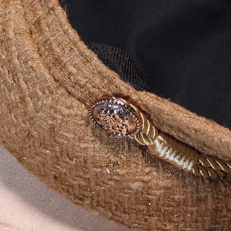 Women Hat Fashion Gold Thread Tweed Baseball Cap Ladies Military Hat Cool Sailor Hat Vintage Student Cap Beret