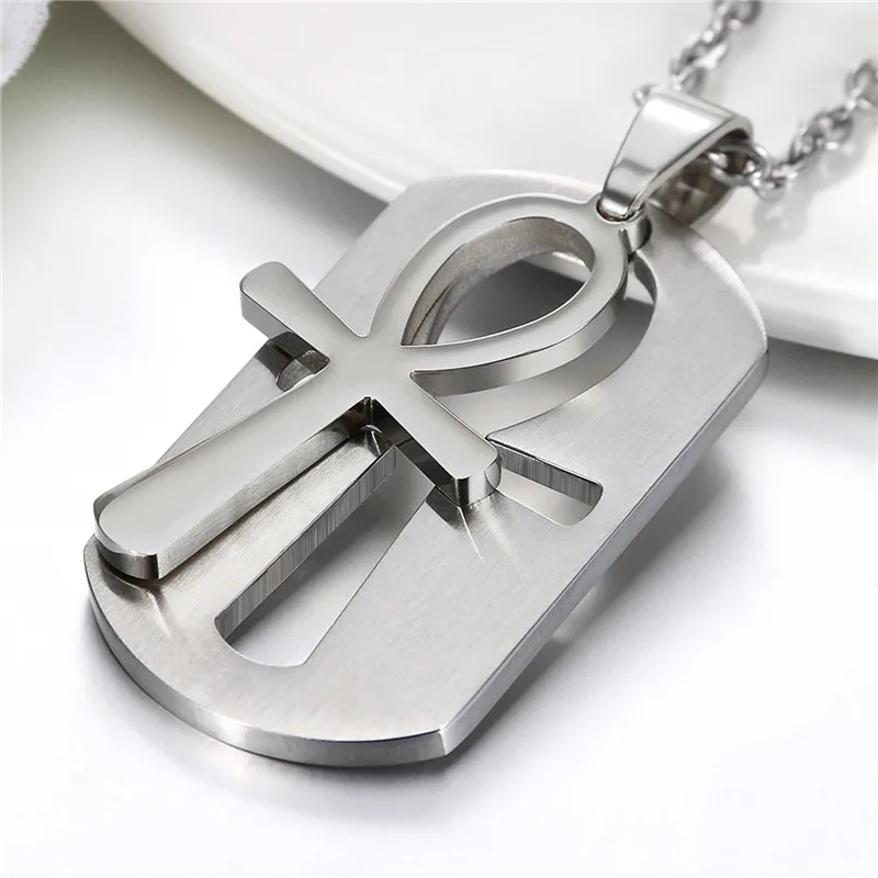 Boniskiss Mens Fashion Ancient Egyptian Ankh Dog Tag Pendant Stainless Steel Symbol of Life Necklaces  Amulet Jewelry Wholesale