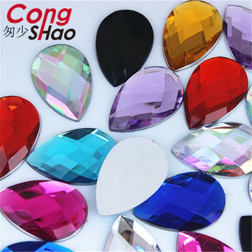 Cong Shao 60pcs 20*30mm Colorful Acrylic Drop Rhinestone trim Flatback stones and crystals DIY costume Button decoration CS674