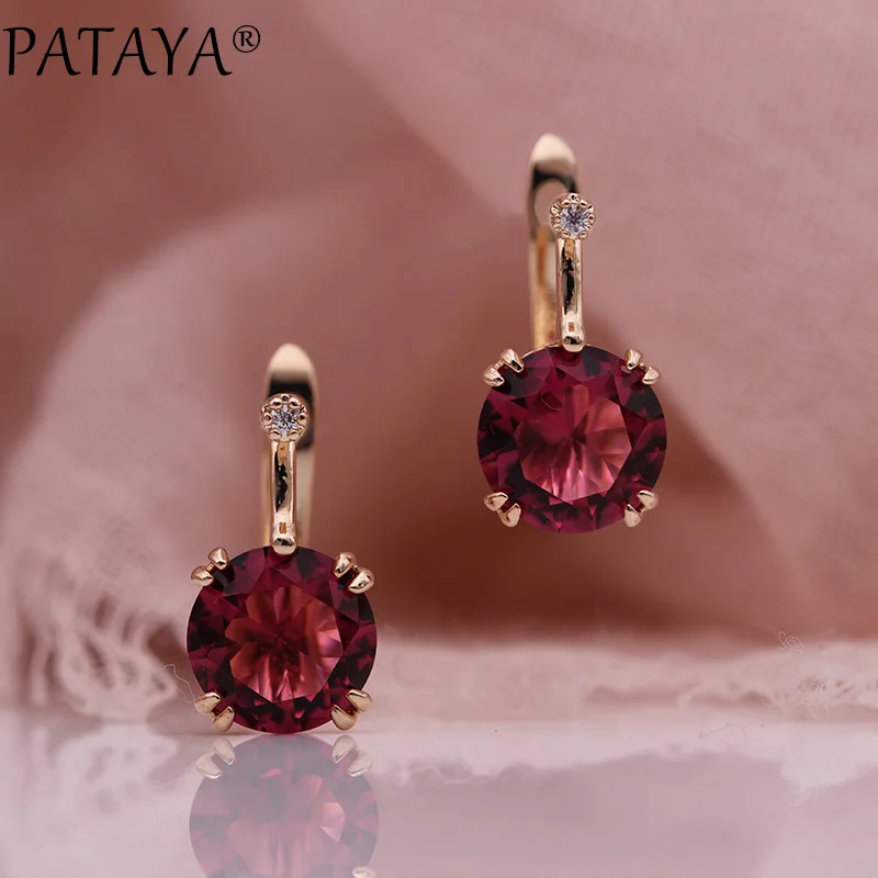 PATAYA 828 Promotion New Round Blue Earrings Women Fashion  Wedding Jewelry 585 Rose Gold Color Natural Zircon Dangle Earrings