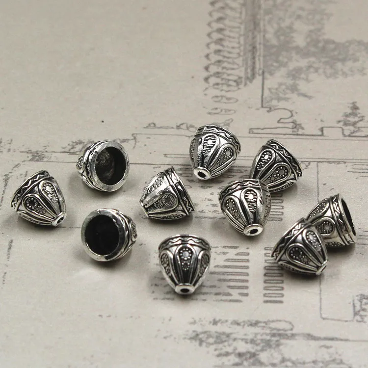 30 sztuk/partia Craft grawerowane koraliki ze stopu czapki gniazdo 9x8.5mm tybetański stop srebra Tassel zaślepki kolczyki diy wisiorek biżuteria — zdjęcie 6