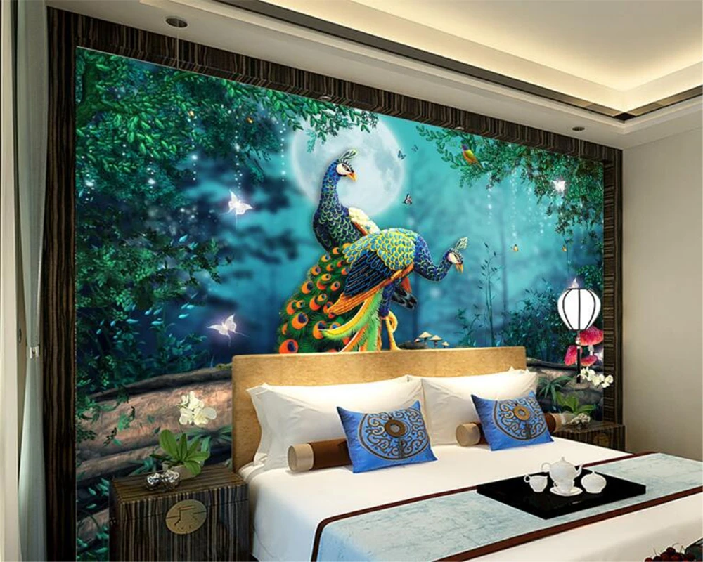 

Beibehang wallpaper for walls 3 d Home decor mural living room bedroom TV background Peacock big tree background 3d wallpaper