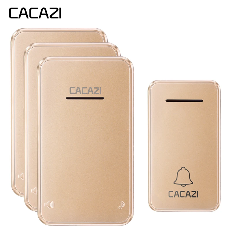 

CACAZI Wireless Doorbell Waterproof Self-powered 1 No battery Button 3 Receiver Led light US EU Plug Cordless DoorBell chimes