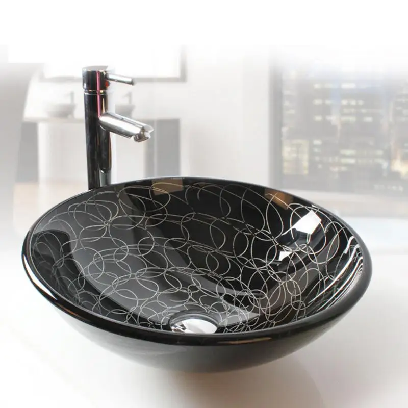 Bathroom Art round black Glass Vessel Vanity Sink