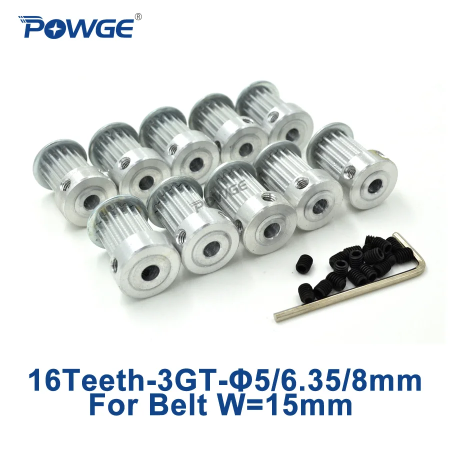 POWGE 10pcs 3GT Synchronous Pulley 16 Teeth Bore 5/6.35/8mm for width 15mm GT3 3MGT 3GT Timing Belt Small Backlash 16Teeth 16T