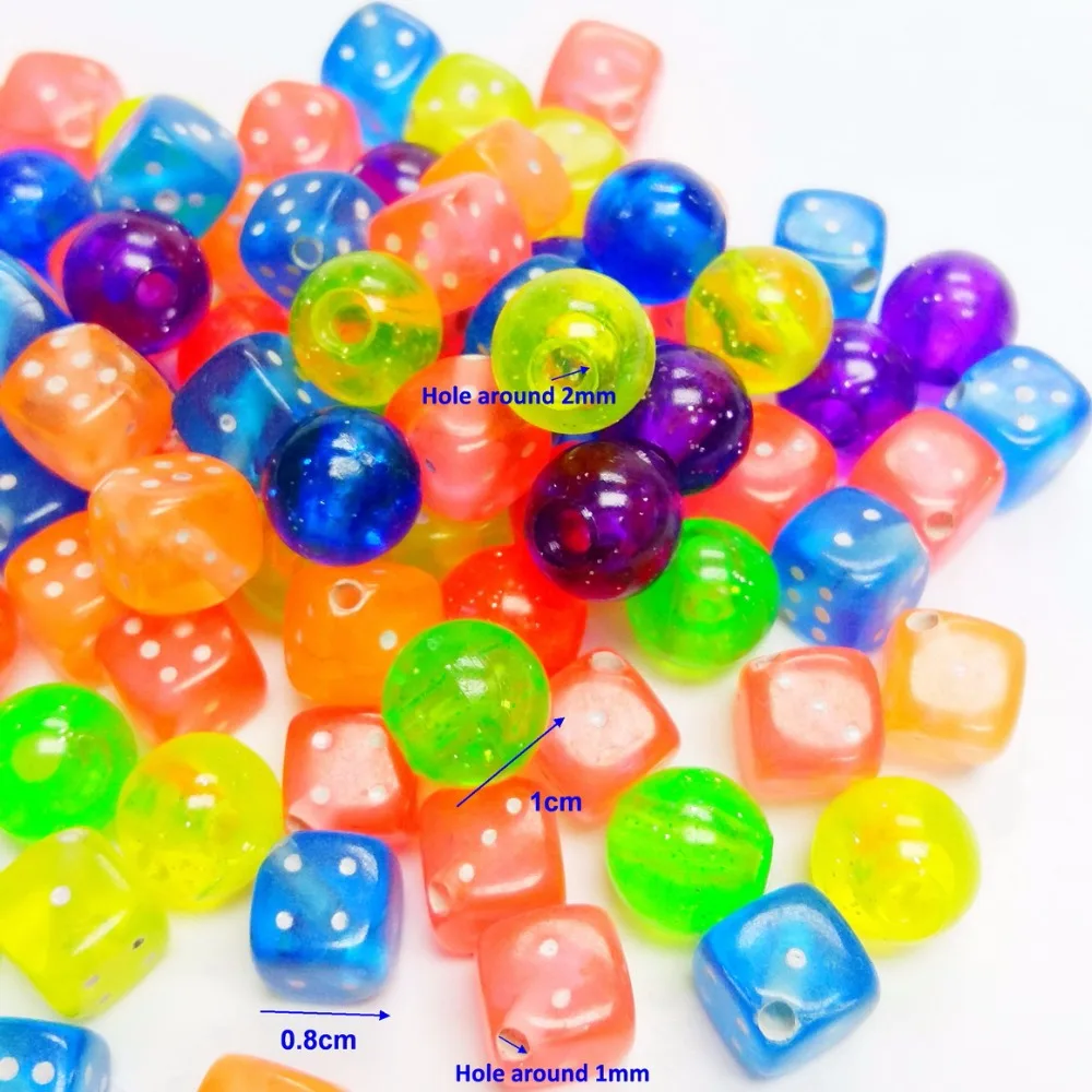 wholesale 300PCS bulk ball dice cube shape DB051 Charms Loose Beads 8mm Color Pony Beads for girl school science home crafts