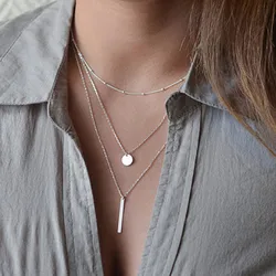 NK672 New European Simple Sequins Bar Coin Multilayer Chain Tassel Tiny Clavicle Necklaces For Women Jewelry Gift Girl Collier