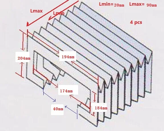 CNC parts of dust belows cover new square accordion type 204mm x 194mm x Lmax 90mm,customization size is acceptable