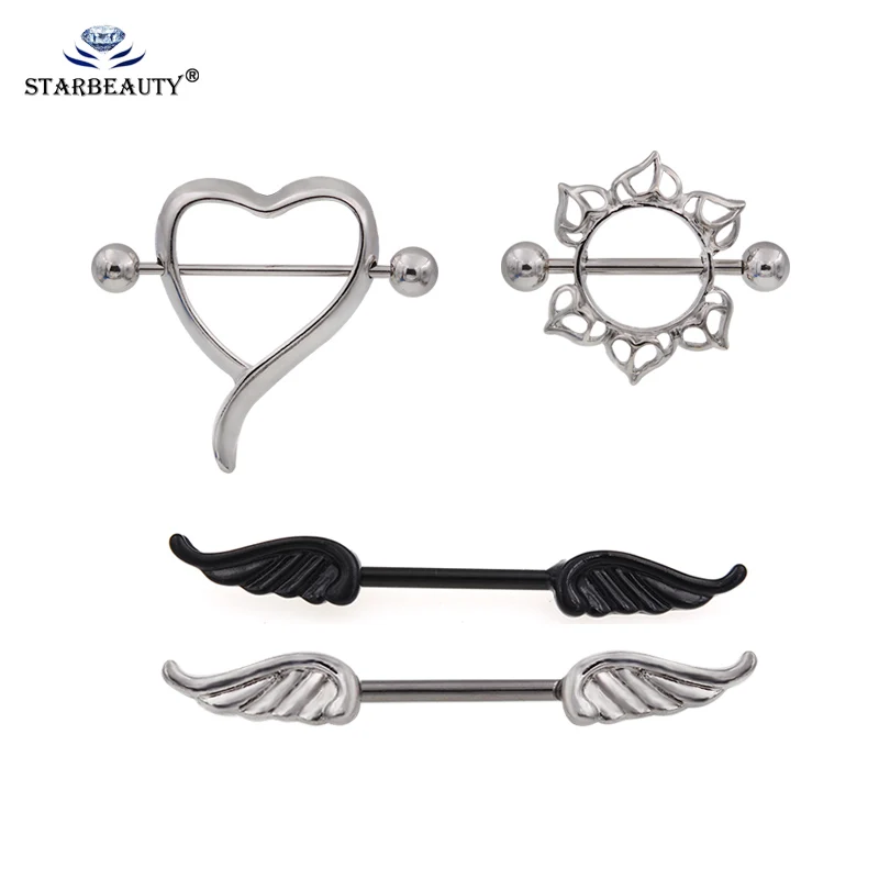 3 tipos Color plata corazón pluma flor cuerpo pezón anillos Industrial Percing Nombril Joias Ouro Piercing Bijoux Pirsing Ombligo