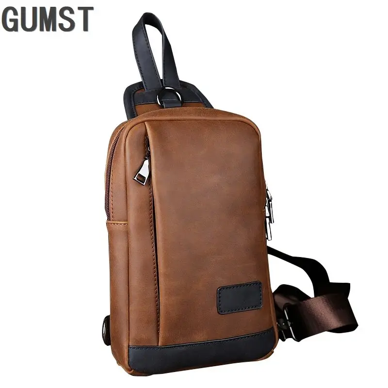 New Design Men Leather Chest Bag Brown Travel Chest Bag  Crossbody Bag Casual Men bag