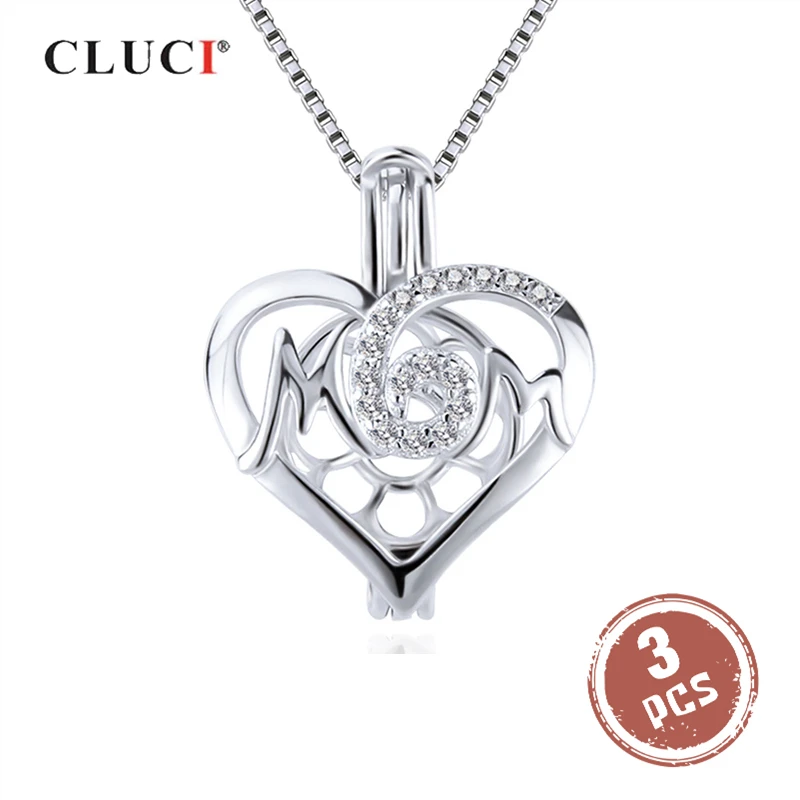 

CLUCI 3pcs Silver 925 Heart Pearl Pendant Locket for Women Necklace Making 925 Sterling Silver Pendant Mother's Gift SC349SB