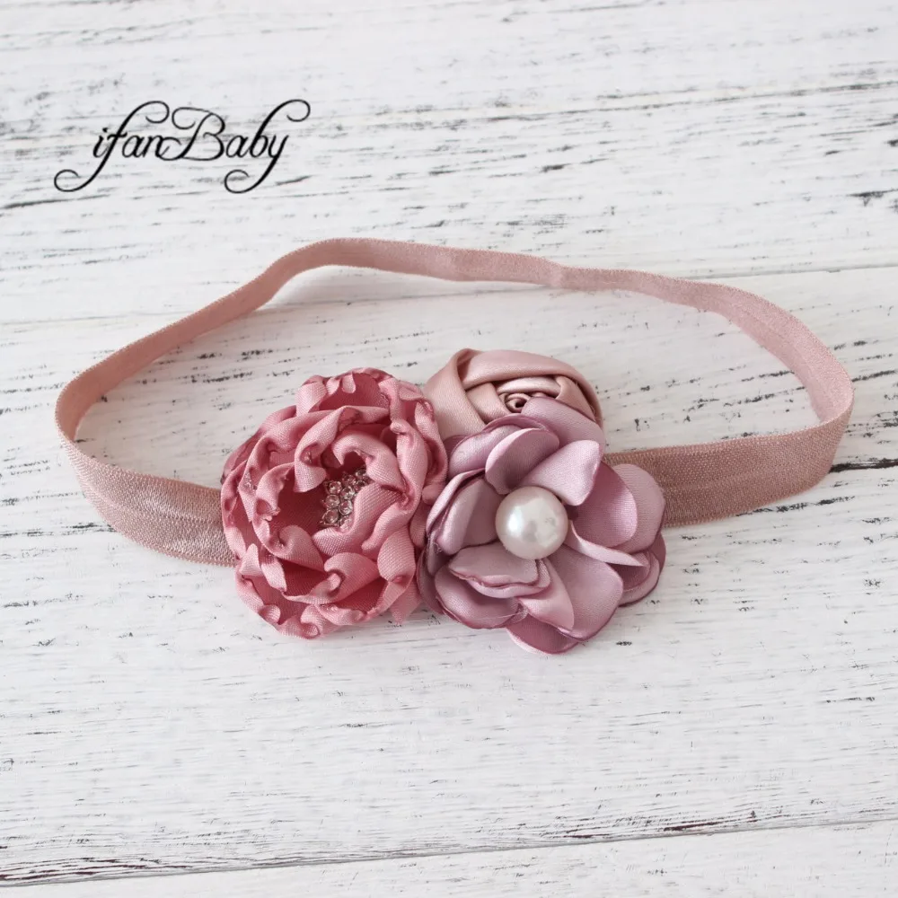 Boutique burn flower headband ,stain fabric Rose flower headband with Rhinestone FOR KIDS GIRL WOMEN