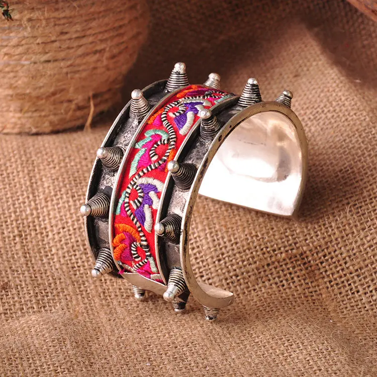

Chinese Miao silver embroidered pieces of rivets featuring wide Bracelet FREE SHIPPING