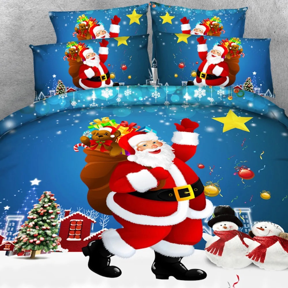 4 PCS PER SET Christmas  Santa Claus 3d bedding set Christmas bed sheet set Christmas Bed Linens