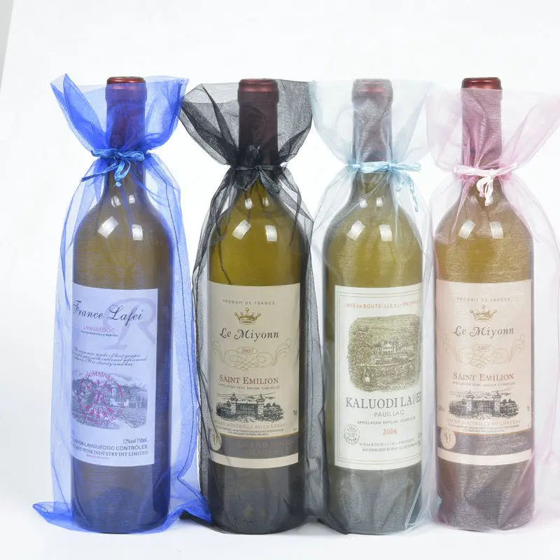 Organza Gift Bags Drawstring Wine Packaging Sack Pouch For Party Wedding Christmas Decoration Wine Bottle Cover F20174028