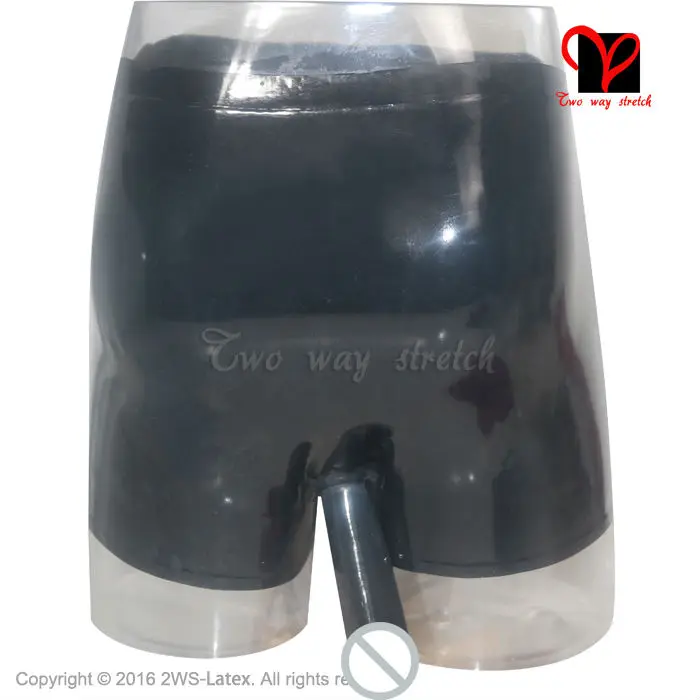 Black anal Condom cock ball Penis Sheath Sexy Latex underwear Hotpants Rubber Boxer Shorts Bermuda Panty boyshorts KZ-001