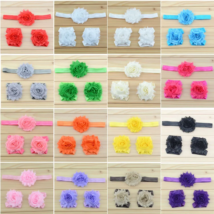 baby headband shabby chic flowers headbands baby barefoot sandals and headbands set newborn shoes children girl hair Accessories